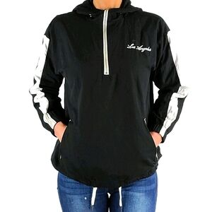 Forever 21 Quarter Zip LOS ANGELES Mesh Lined Hoodie Size Small Black White